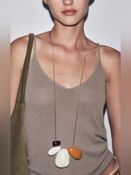 Zara Jewelry - Zara Resin Stone Chain Necklace Long 4736 / 266 / 303 NWT
